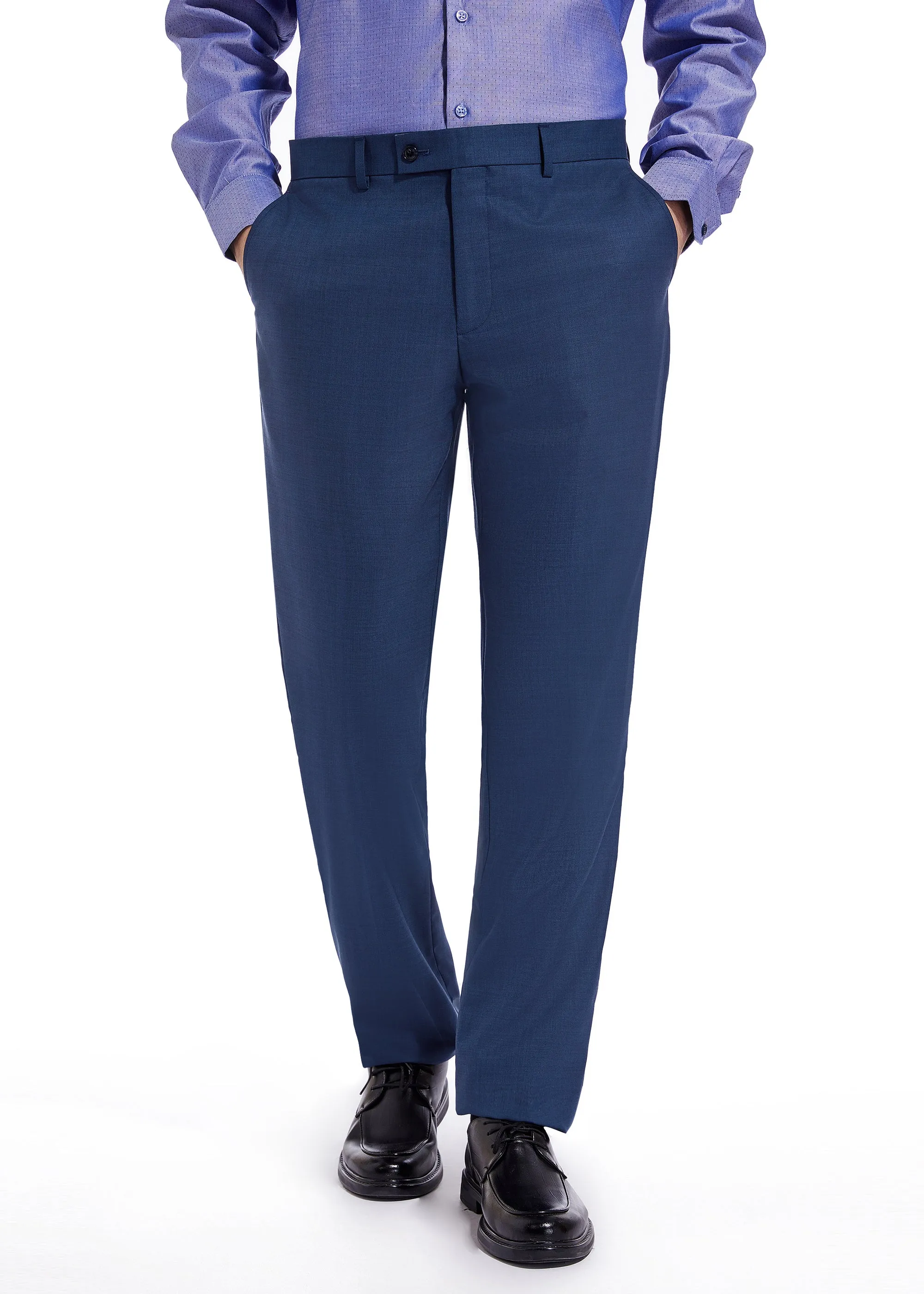Hechter Paris Solid Navy Textured Modern Fit Wool Suit