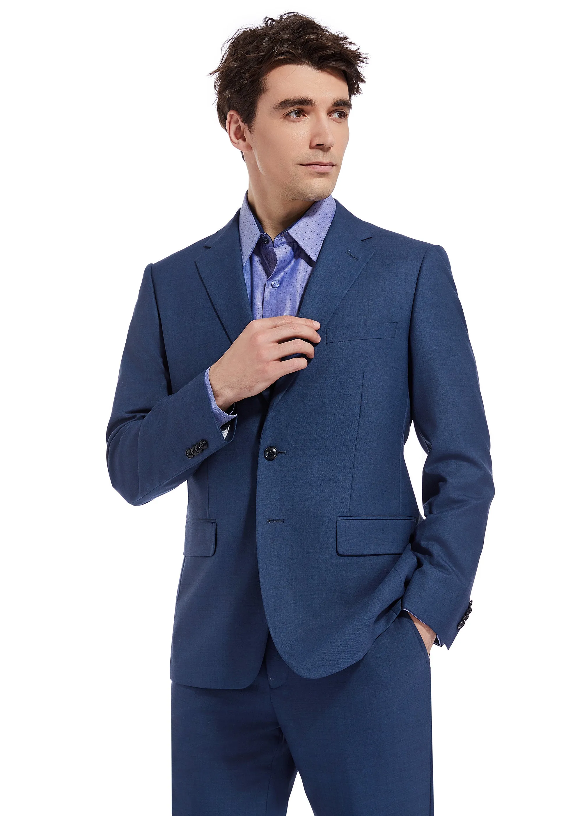 Hechter Paris Solid Navy Textured Modern Fit Wool Suit