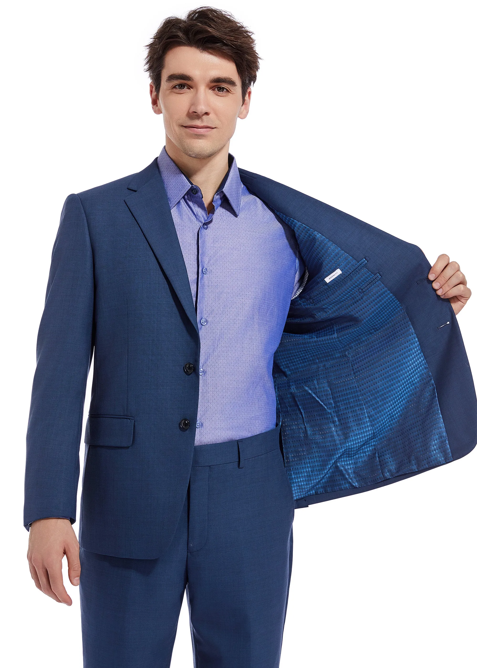 Hechter Paris Solid Navy Textured Modern Fit Wool Suit