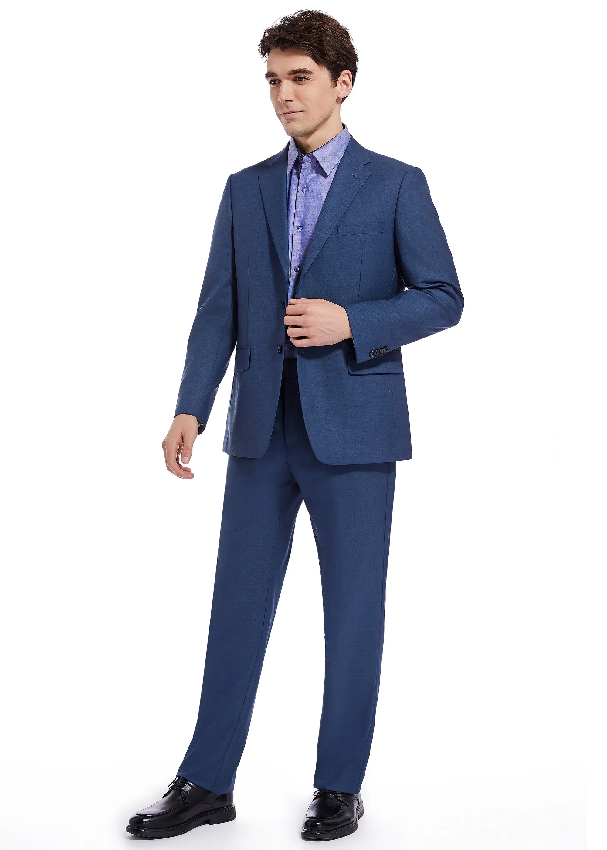 Hechter Paris Solid Navy Textured Modern Fit Wool Suit