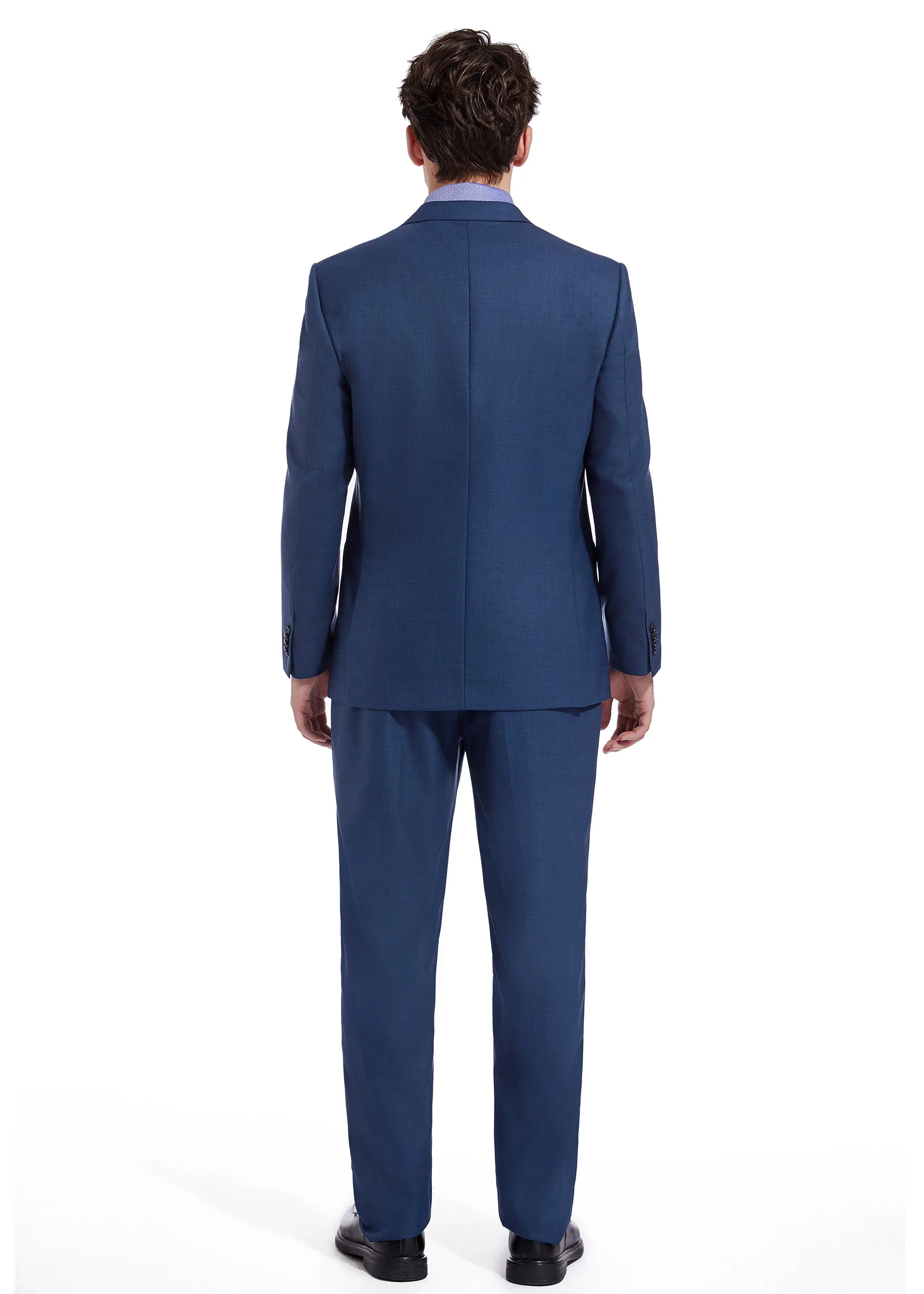 Hechter Paris Solid Navy Textured Modern Fit Wool Suit