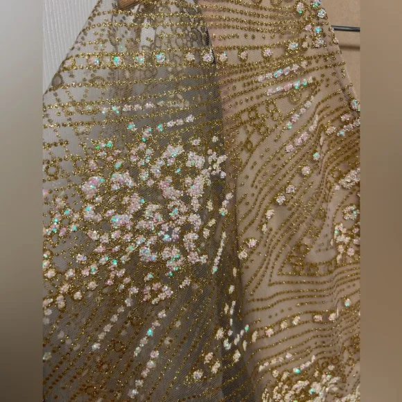 HELLO MOLLY Champagne Glitter Wrap Dress, Size XS evening cape sleeve