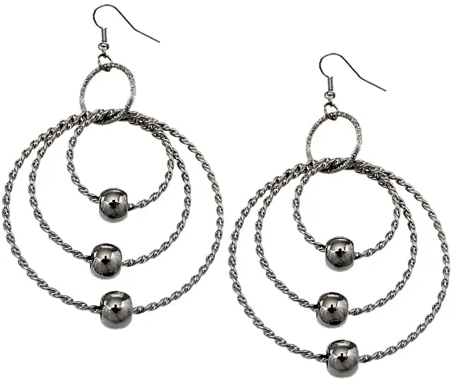Hematite Beaded Triple Hoop Earrings