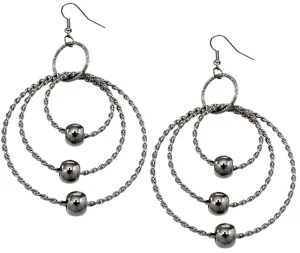 Hematite Beaded Triple Hoop Earrings