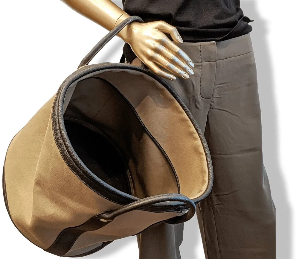 Hermes Kaki Canvas/Ebene Taurillon SAC DE PLAGE - SHOPPING TOTE CABAS BAG 45 GM New!