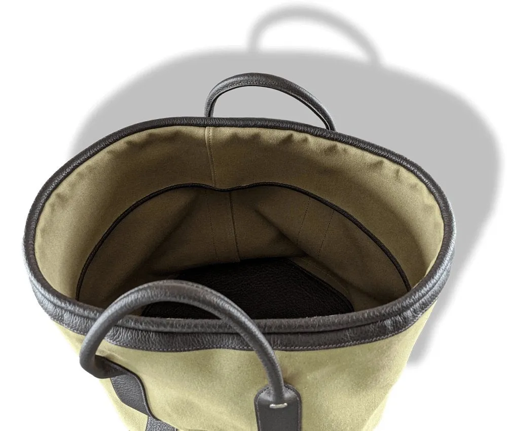 Hermes Kaki Canvas/Ebene Taurillon SAC DE PLAGE - SHOPPING TOTE CABAS BAG 45 GM New!
