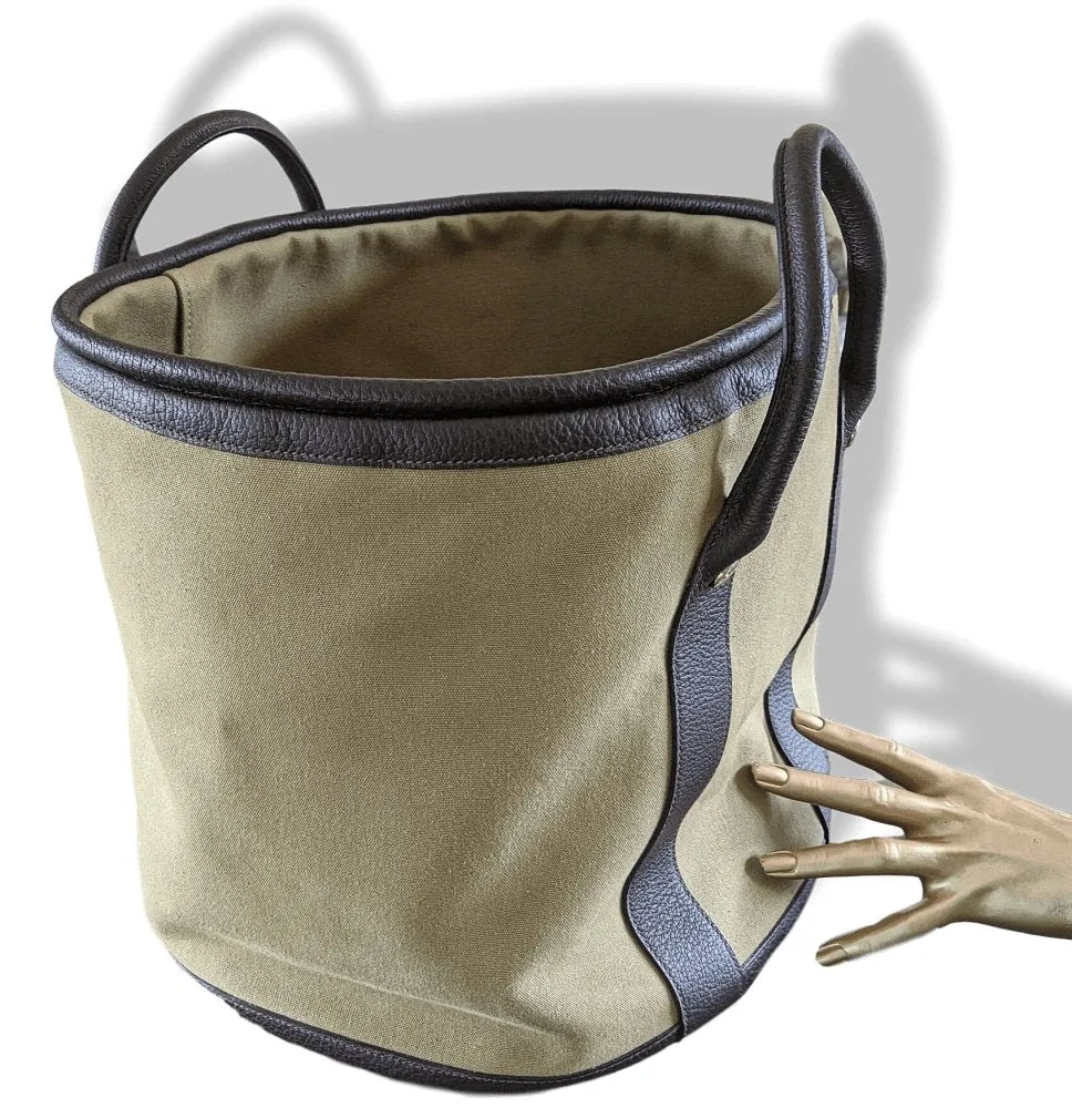 Hermes Kaki Canvas/Ebene Taurillon SAC DE PLAGE - SHOPPING TOTE CABAS BAG 45 GM New!