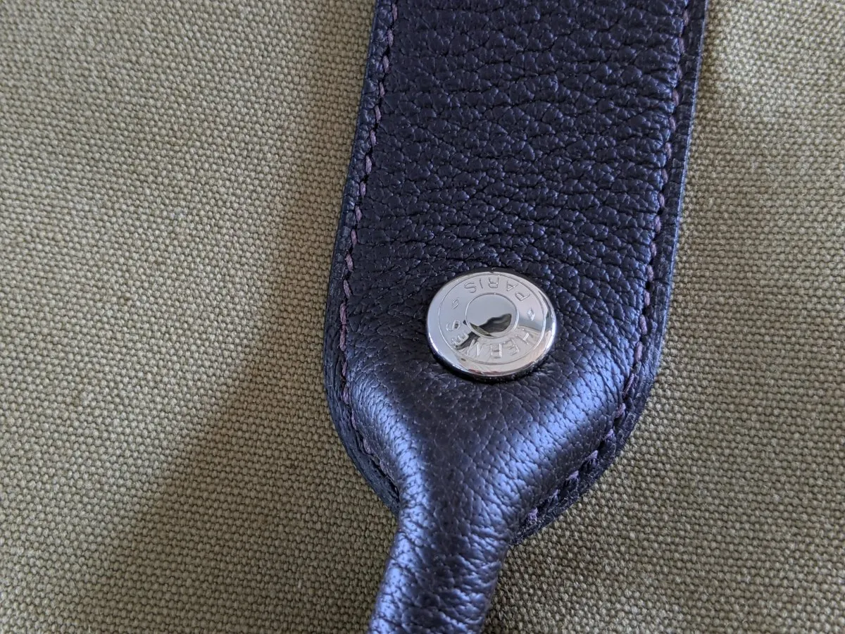 Hermes Kaki Canvas/Ebene Taurillon SAC DE PLAGE - SHOPPING TOTE CABAS BAG 45 GM New!