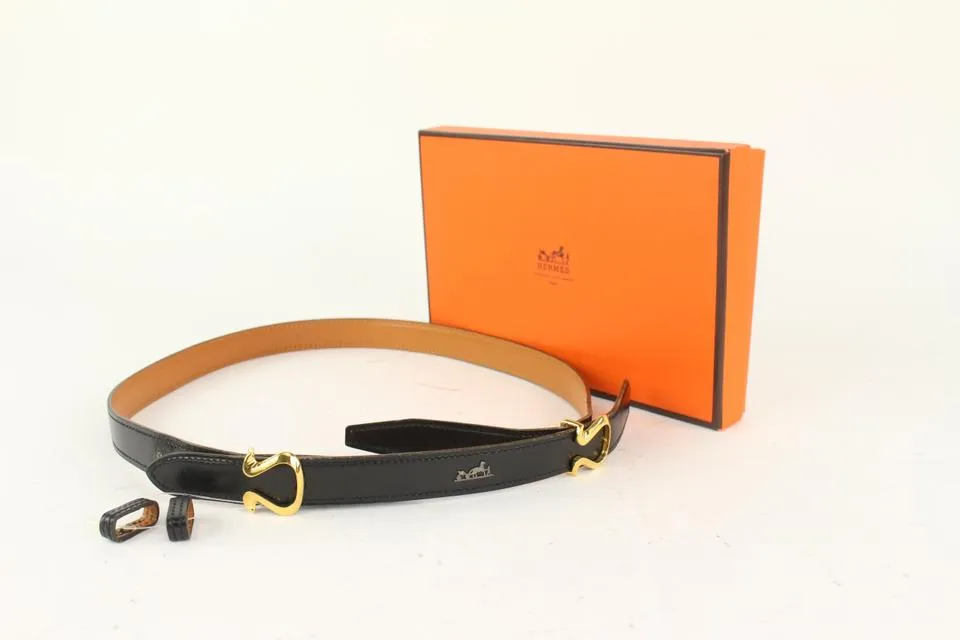 Hermès 18mm Black x Gold Harp Belt 1018h4