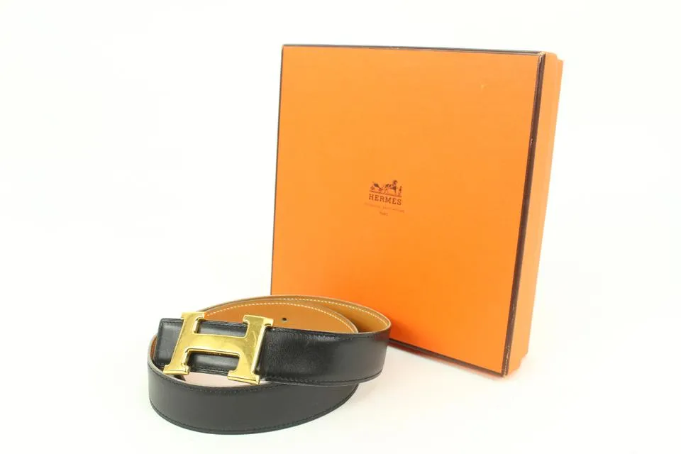 Hermès Black x Brown x Gold 32mm Reversible H Logo Belt Kit s331h52