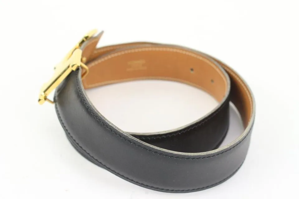 Hermès Black x Brown x Gold 32mm Reversible H Logo Belt Kit s331h52