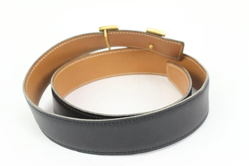 Hermès Black x Brown x Gold 32mm Reversible H Logo Belt Kit s331h52