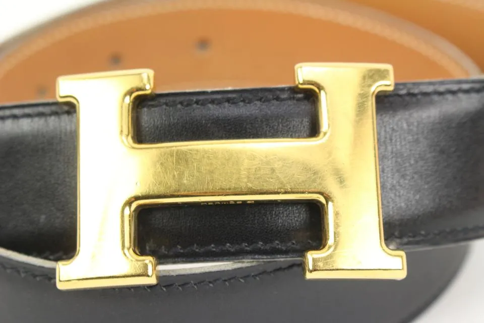 Hermès Black x Brown x Gold 32mm Reversible H Logo Belt Kit s331h52