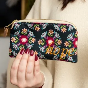 Holiday Embroidered Phrase Pouch