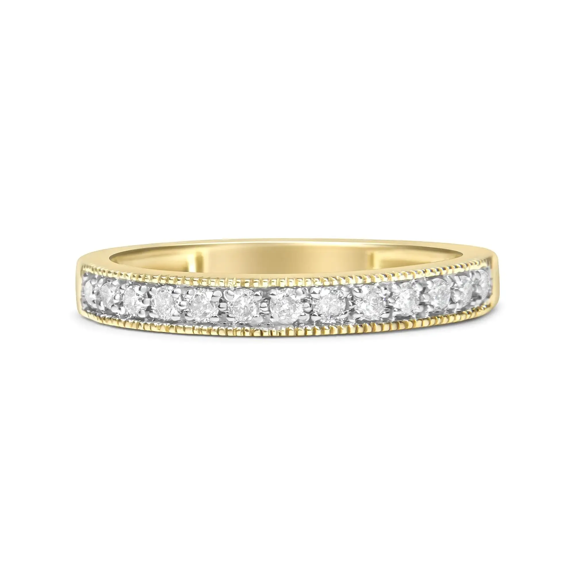 IGI Certified 1/4 Cttw Diamond 10K Yellow Gold Prong Set Beaded Milgrain Band Style Ring (J-K Color, I2-I3 Clarity)