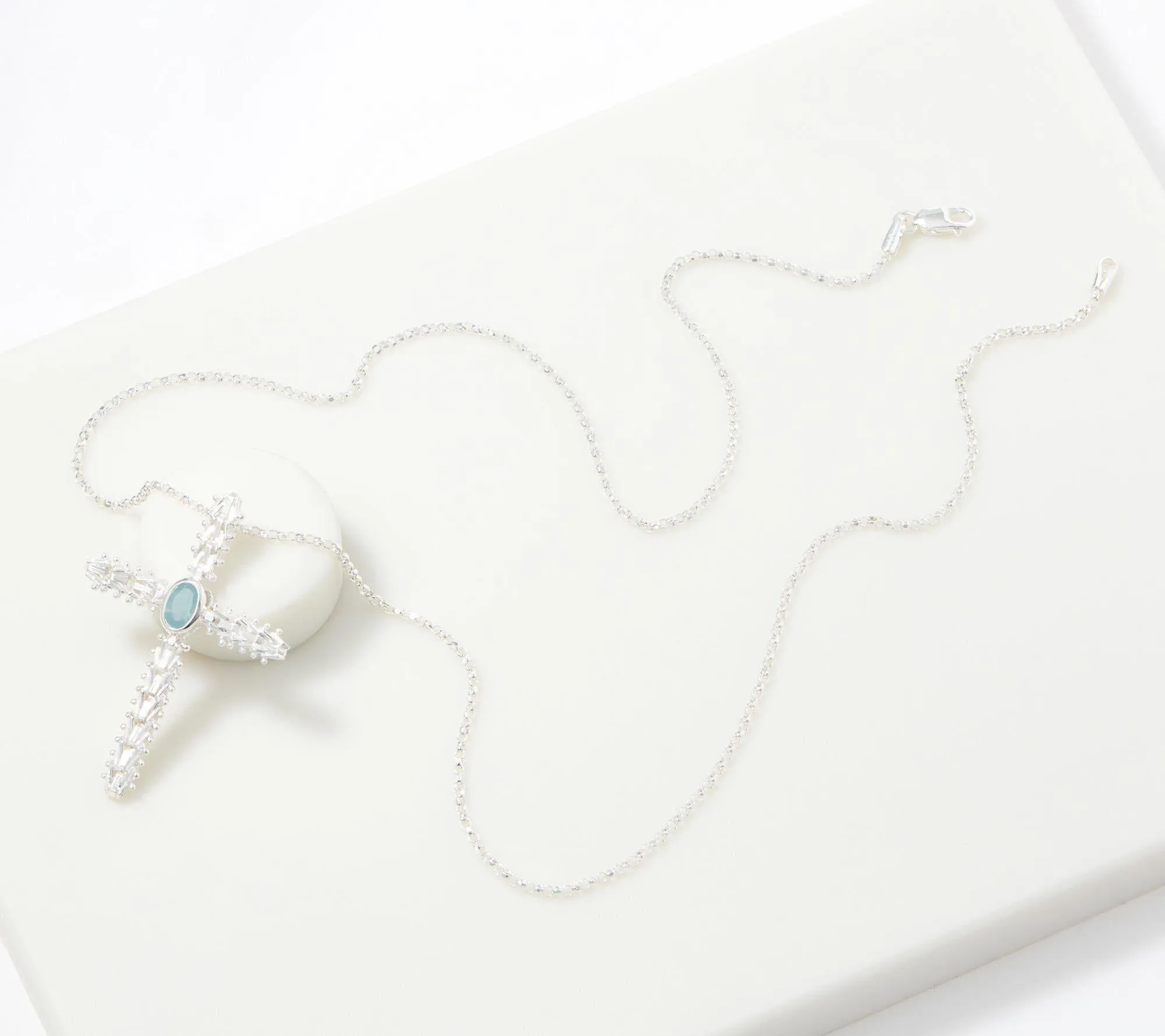 Imperial Silver Gemstone Cross Necklace w/ Chain- Sterling Silver