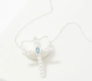 Imperial Silver Gemstone Cross Necklace w/ Chain- Sterling Silver