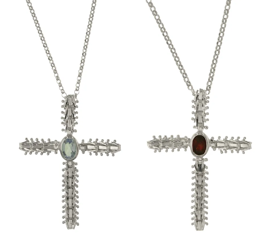 Imperial Silver Gemstone Cross Necklace w/ Chain- Sterling Silver