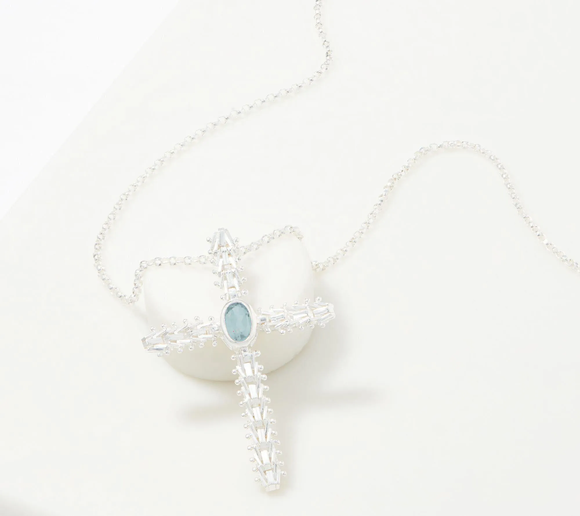 Imperial Silver Gemstone Cross Necklace w/ Chain- Sterling Silver