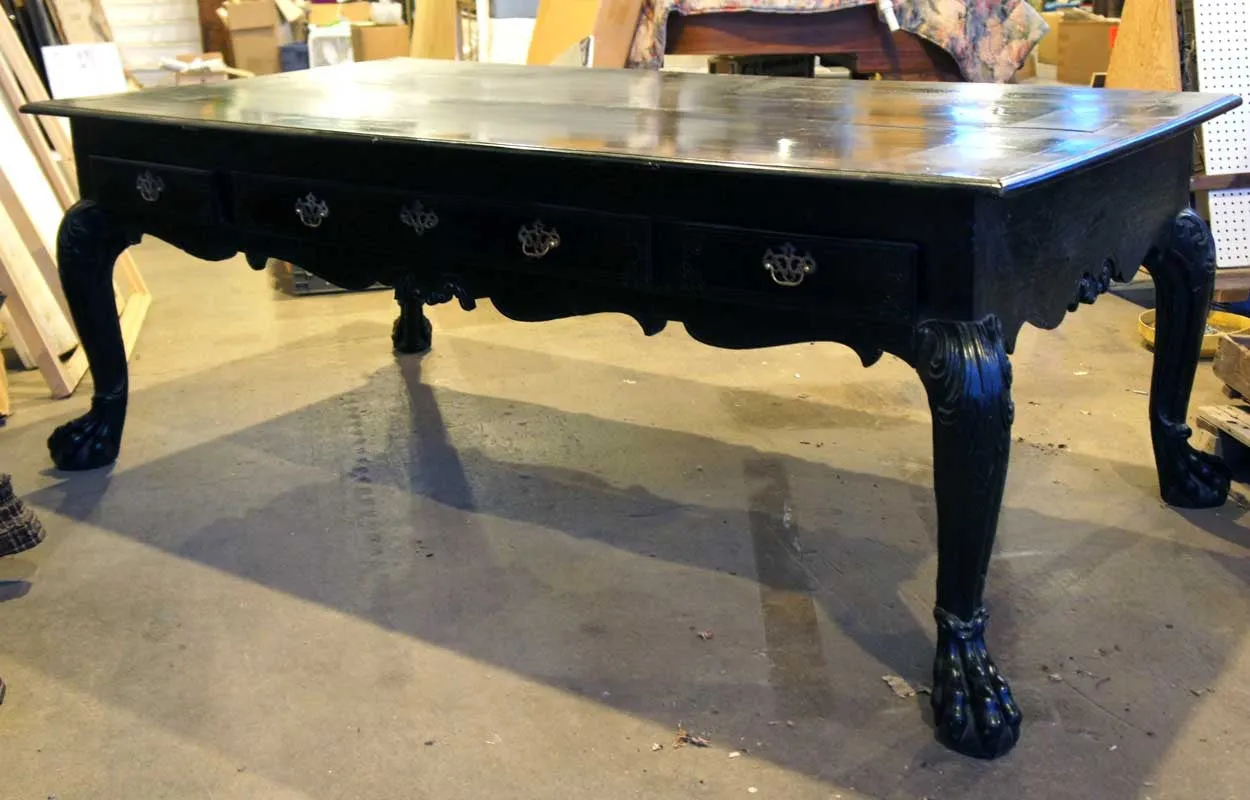 Important Large Indo-Portuguese Ebonized Teak Library Desk