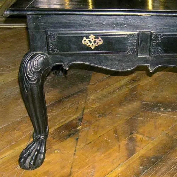 Important Large Indo-Portuguese Ebonized Teak Library Desk