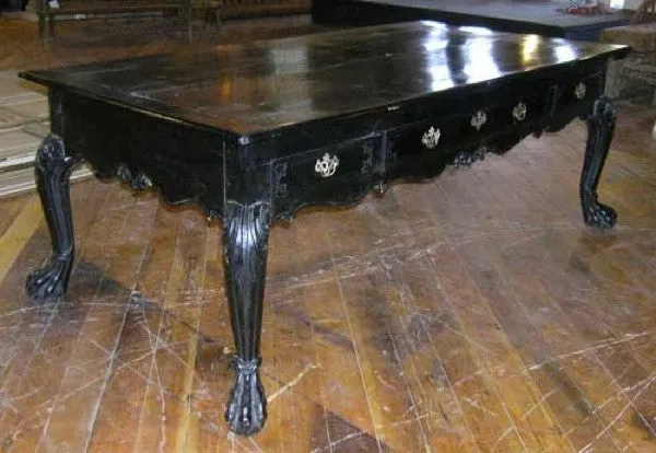 Important Large Indo-Portuguese Ebonized Teak Library Desk