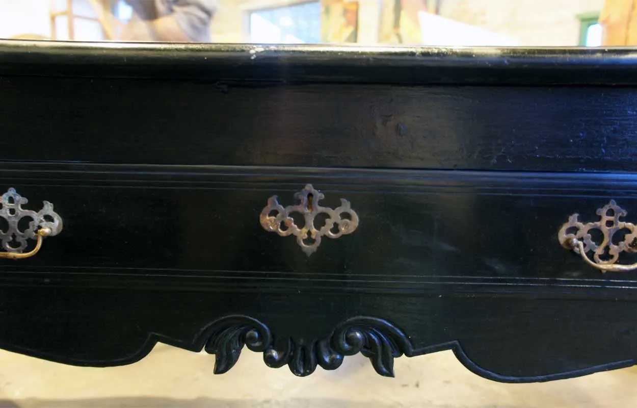 Important Large Indo-Portuguese Ebonized Teak Library Desk