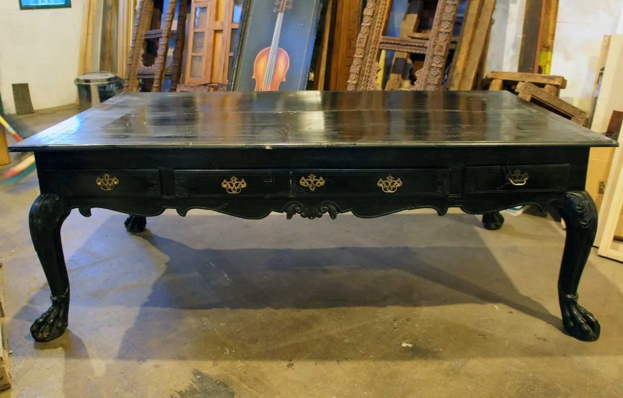 Important Large Indo-Portuguese Ebonized Teak Library Desk