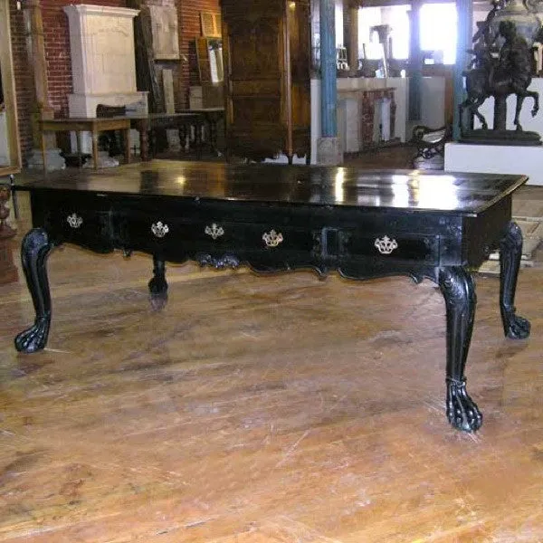 Important Large Indo-Portuguese Ebonized Teak Library Desk