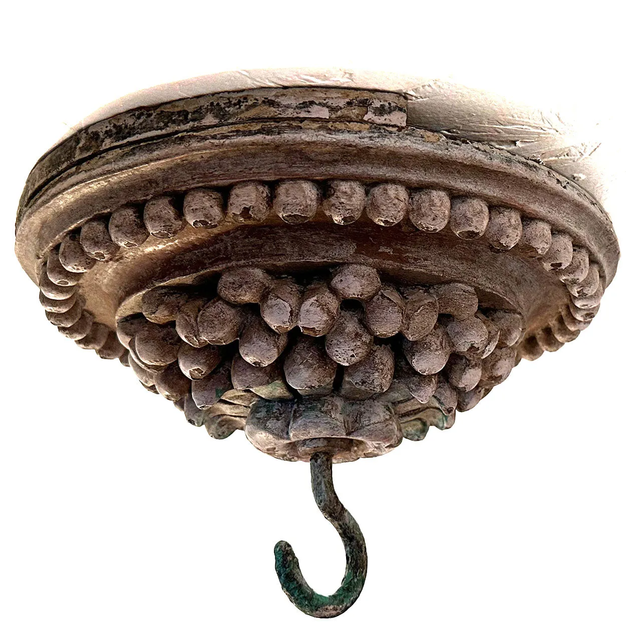 Indo-Portuguese Painted Teak and Iron Architectural Ceiling Medallion Hook