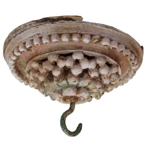 Indo-Portuguese Painted Teak and Iron Architectural Ceiling Medallion Hook