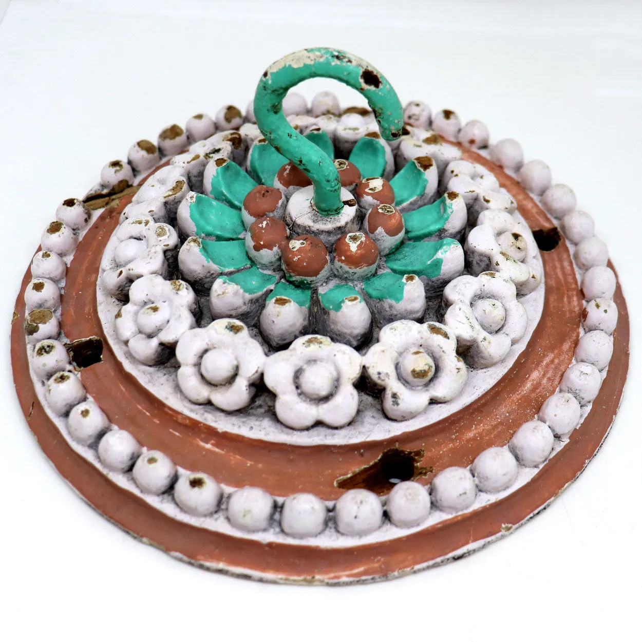Indo-Portuguese Painted Teak and Iron Hook Ceiling Medallion