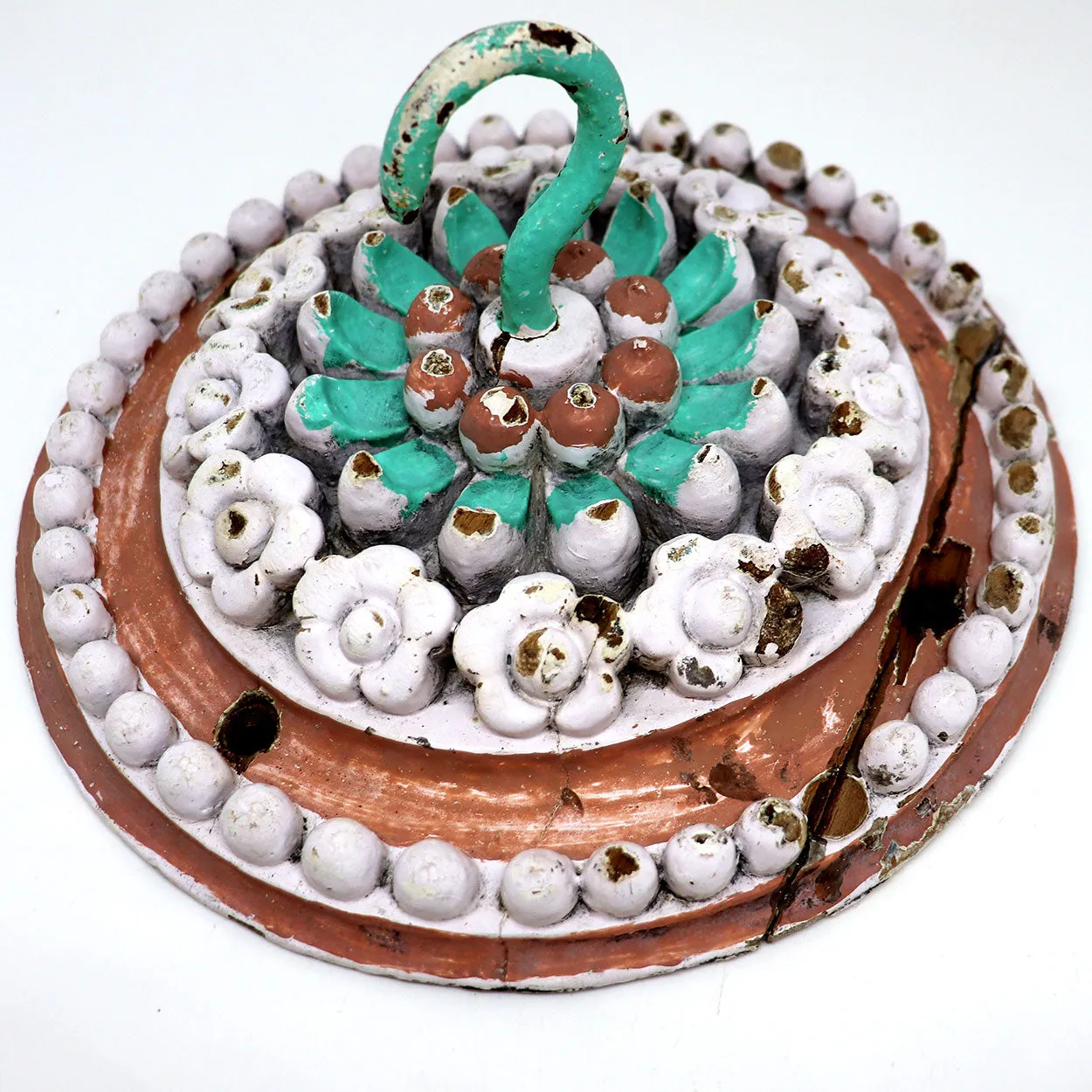 Indo-Portuguese Painted Teak and Iron Hook Ceiling Medallion