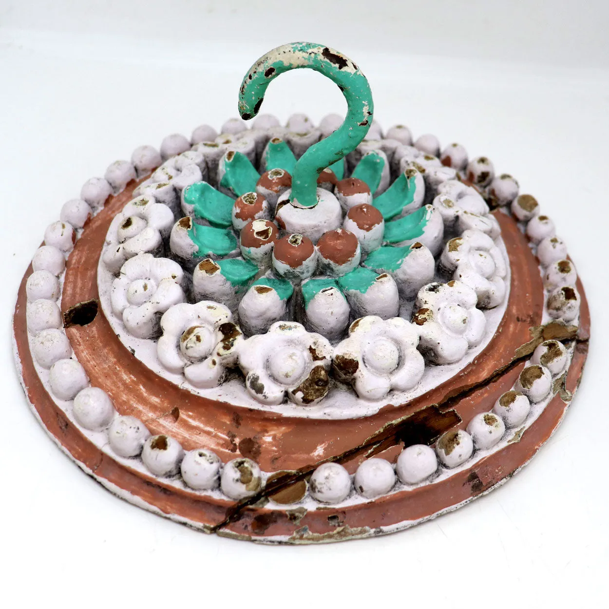 Indo-Portuguese Painted Teak and Iron Hook Ceiling Medallion