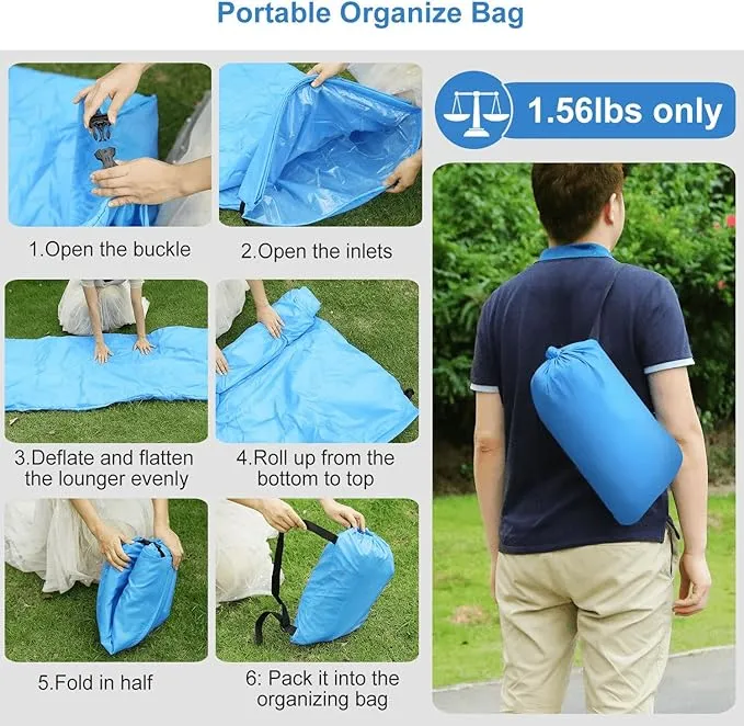 Inflatable Lounger Air Sofa Hammock, Inflatable Couch for Camping, Perfect for Beach Chair Waterproof Anti-Air Leaking Pouch Couch Air Chair for Outdoor, Beach, Hiking…