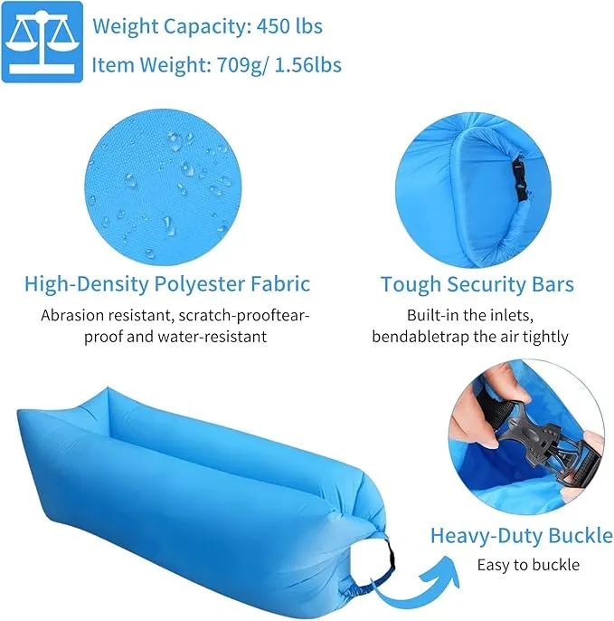 Inflatable Lounger Air Sofa Hammock, Inflatable Couch for Camping, Perfect for Beach Chair Waterproof Anti-Air Leaking Pouch Couch Air Chair for Outdoor, Beach, Hiking…
