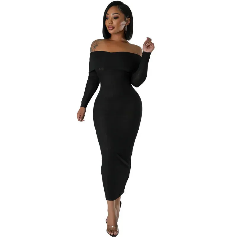 Isabella Off Shoulder Ribbed Bodycon Maxi Dress