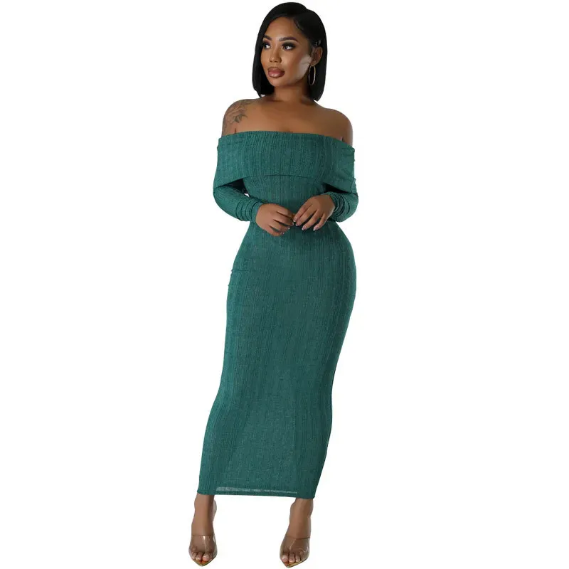 Isabella Off Shoulder Ribbed Bodycon Maxi Dress