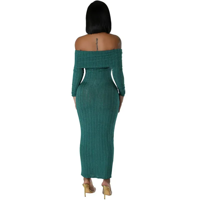 Isabella Off Shoulder Ribbed Bodycon Maxi Dress
