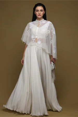 Ivory asymmetric cape and skirt set