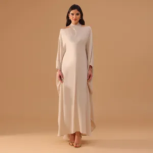 Ivory Off-Shoulder Kaftan with Neck Strap and Inner Belt
