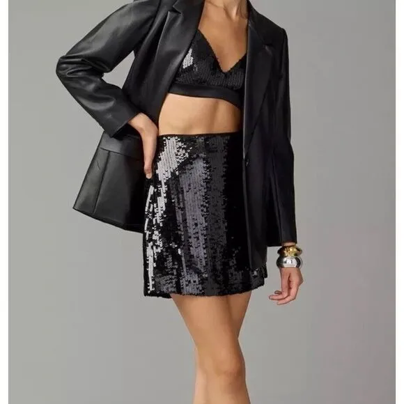 J.Crew Sequin Mini Skirt Womens 16 Black Dressy Cocktail Party Preppy City