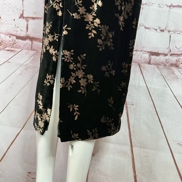 JONES NY EVENING 6P Black &amp; Brown Velvet Design Sleeveless Sheath Midi Dress