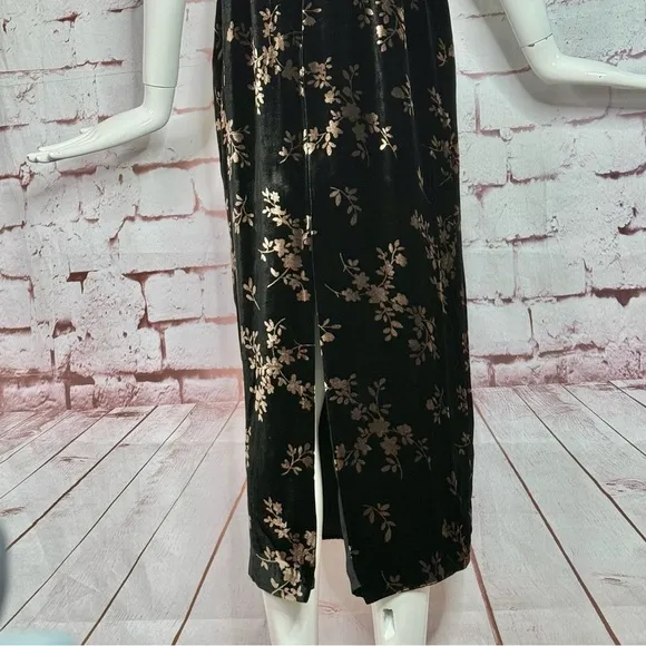 JONES NY EVENING 6P Black &amp; Brown Velvet Design Sleeveless Sheath Midi Dress