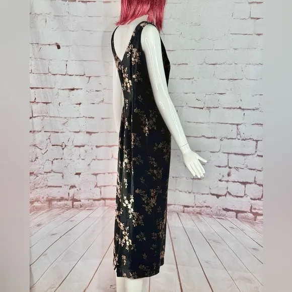JONES NY EVENING 6P Black &amp; Brown Velvet Design Sleeveless Sheath Midi Dress