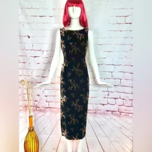 JONES NY EVENING 6P Black &amp; Brown Velvet Design Sleeveless Sheath Midi Dress