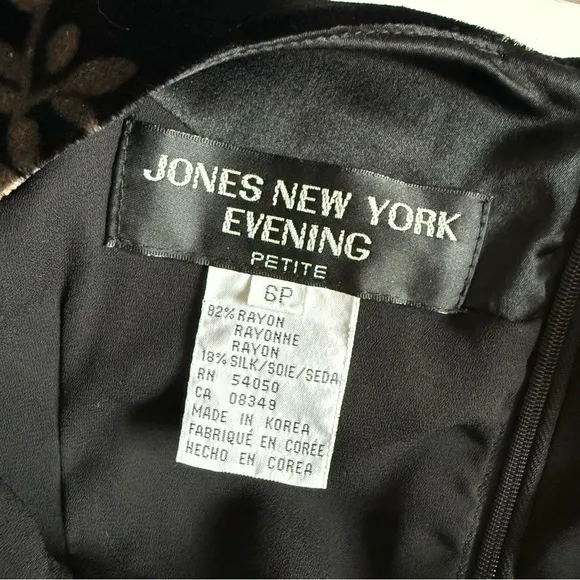 JONES NY EVENING 6P Black &amp; Brown Velvet Design Sleeveless Sheath Midi Dress
