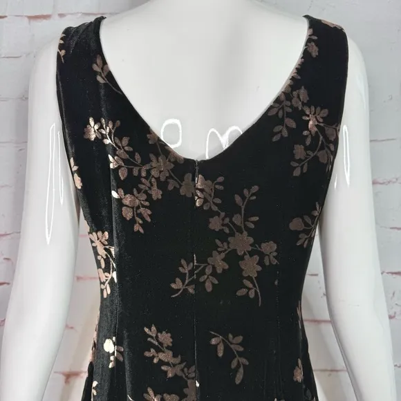 JONES NY EVENING 6P Black &amp; Brown Velvet Design Sleeveless Sheath Midi Dress