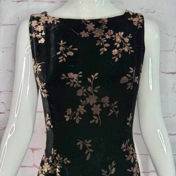 JONES NY EVENING 6P Black &amp; Brown Velvet Design Sleeveless Sheath Midi Dress