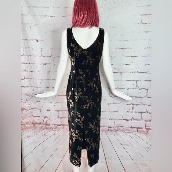 JONES NY EVENING 6P Black &amp; Brown Velvet Design Sleeveless Sheath Midi Dress